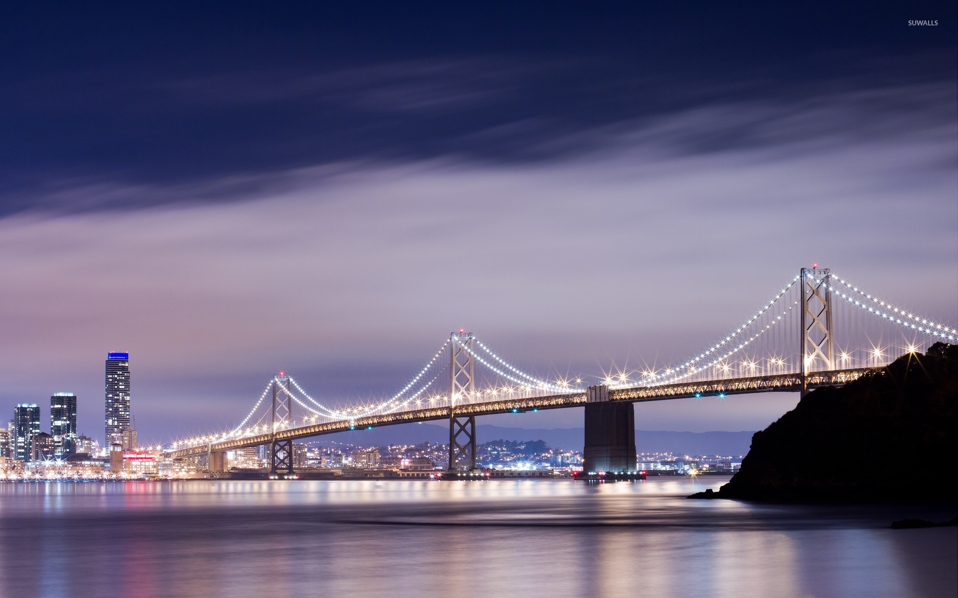 Purple Clouds Above The San Francisco Oakland Bay Bridge Wallpaper