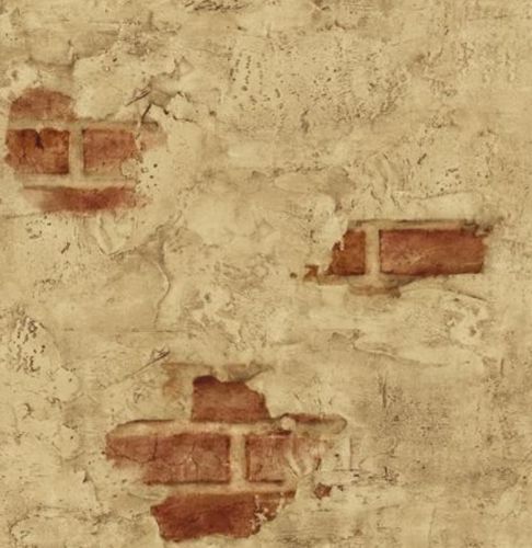 Wallpaper Designer Tuscan Tan Stucco Wall with Red Exposed Brick