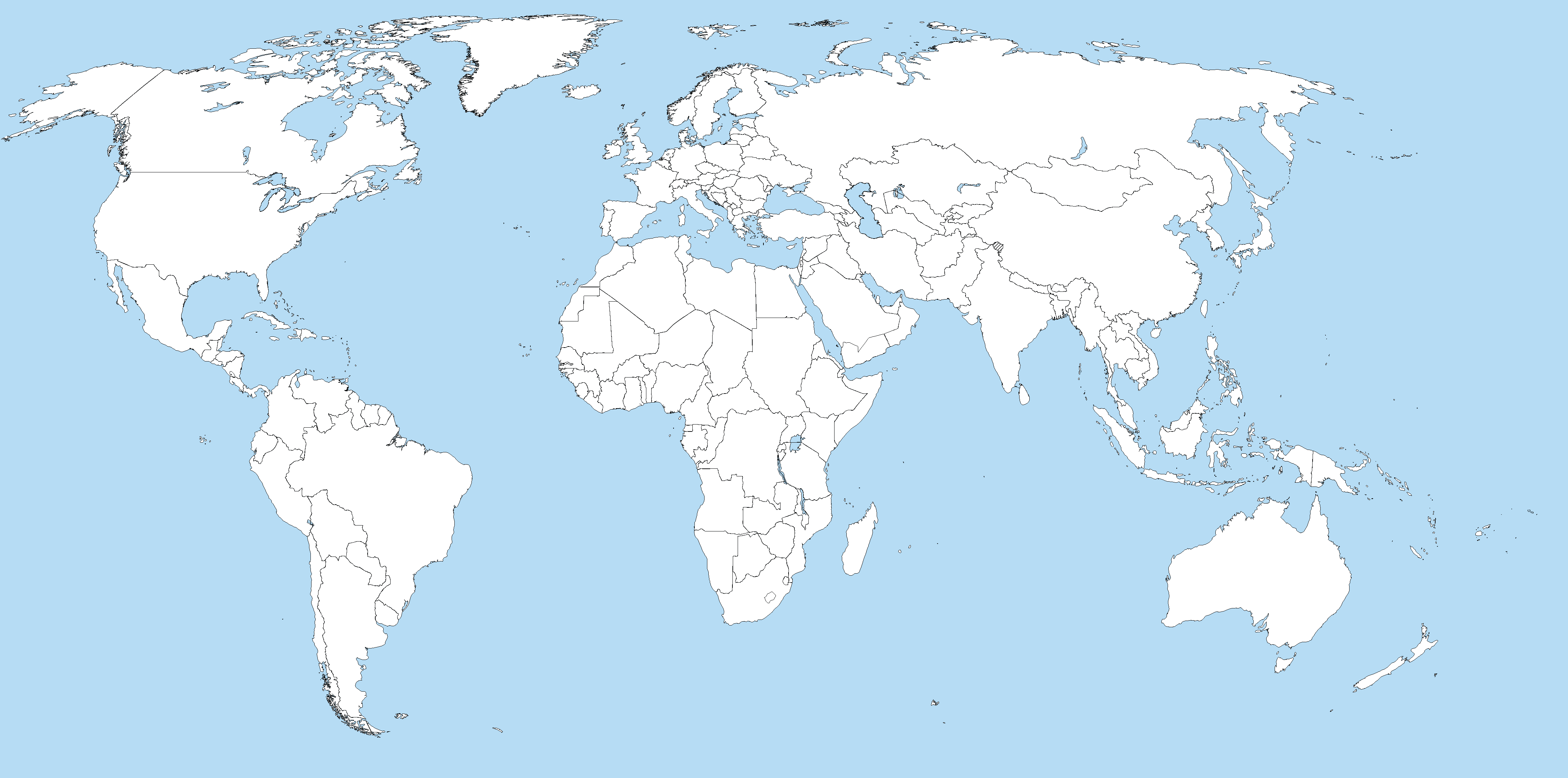 Blank World Map With Oceans Marked In Blue Exploitable High Resolution