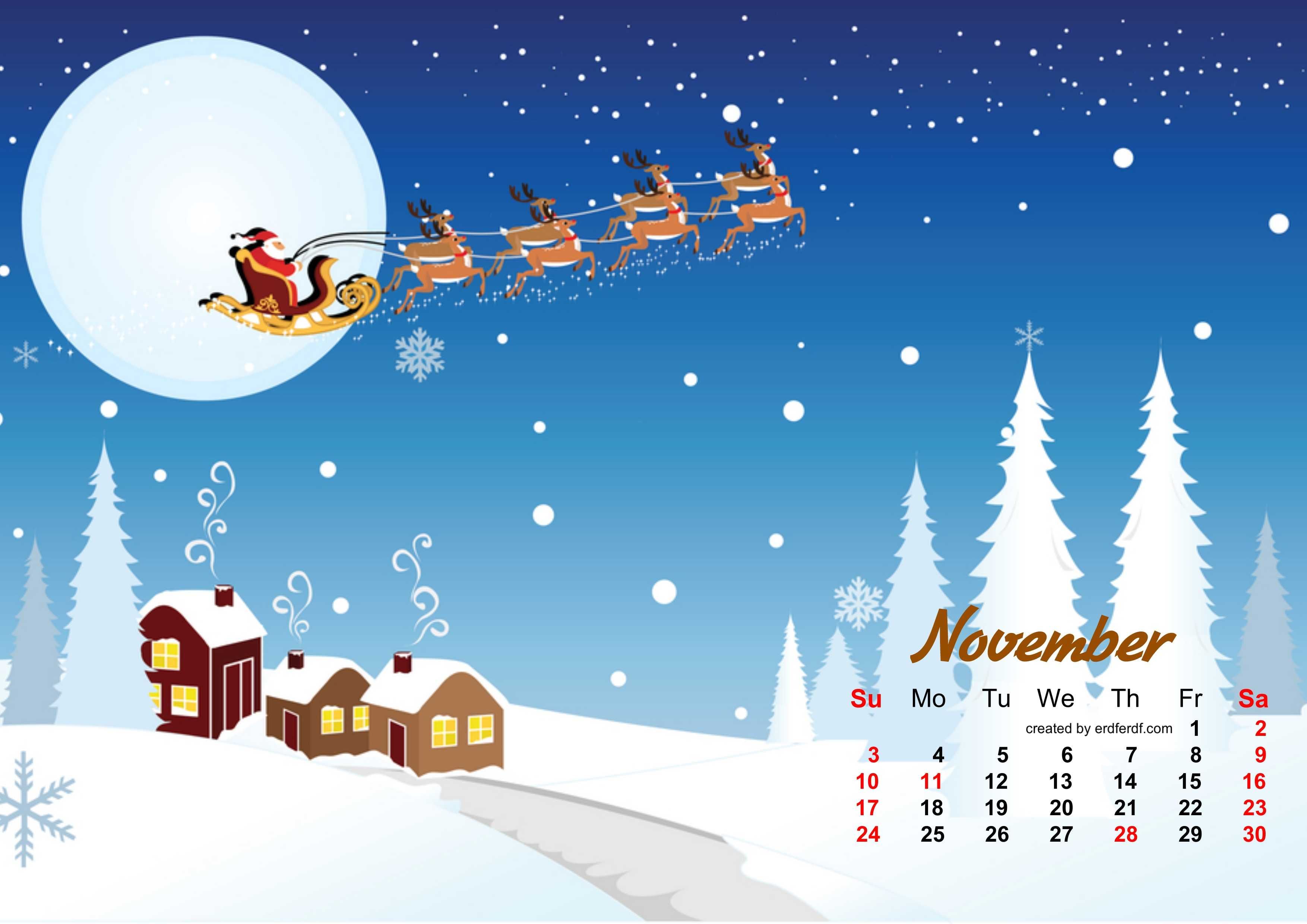 Santa Clause December 2019 Desktop Calendar Wallpaper Home in 2019