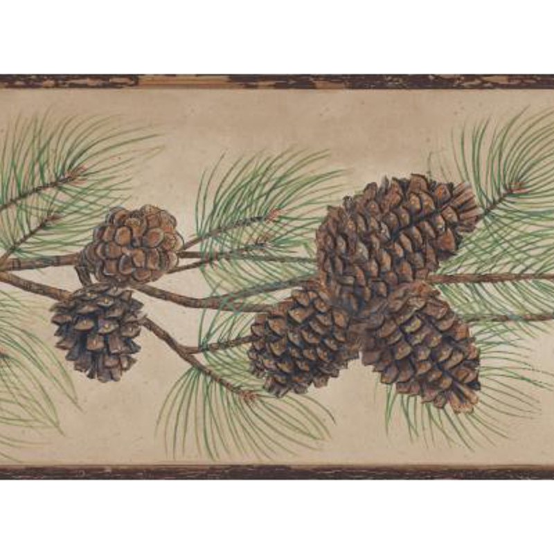 Pine Cones Branches Azure OA8004B Wallpaper Border