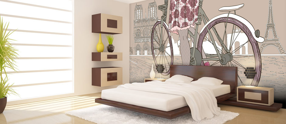 Free Download Retro Paris Wallpaper Mural In Bedroom