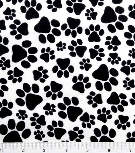 Yard Quilt Fabric Cotton Flannel Dog Paw Prints Black White
