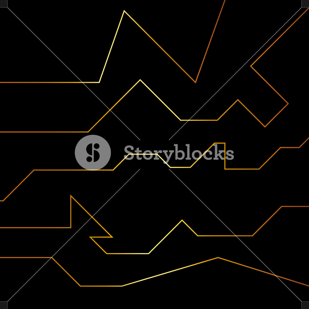 Golden Abstract Electron Energy Line On Brushed Black Background