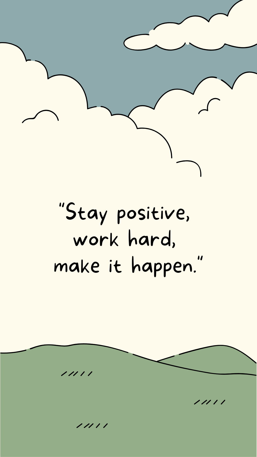 Motivational study inspiration wallpaper with a cartoon landscape and the quote 