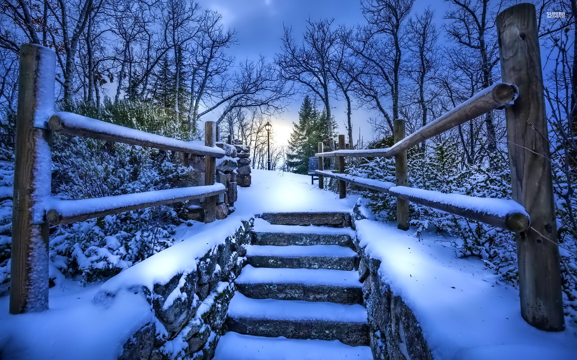 Snowy Stairway Wallpaper Stock Photos