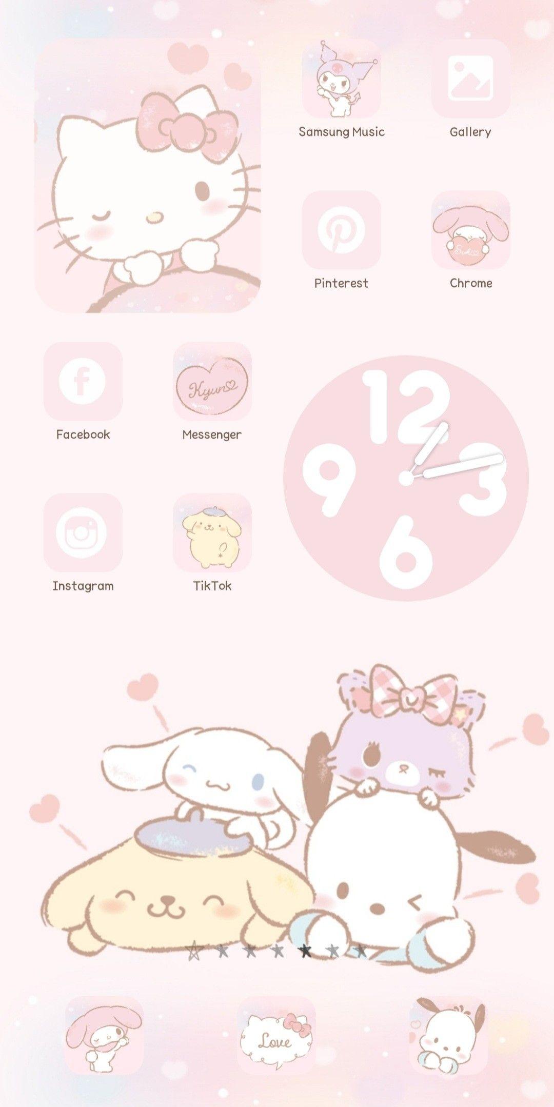 Sanrio Friends Cute Home Screen Wallpaper Hello Kitty iPhone