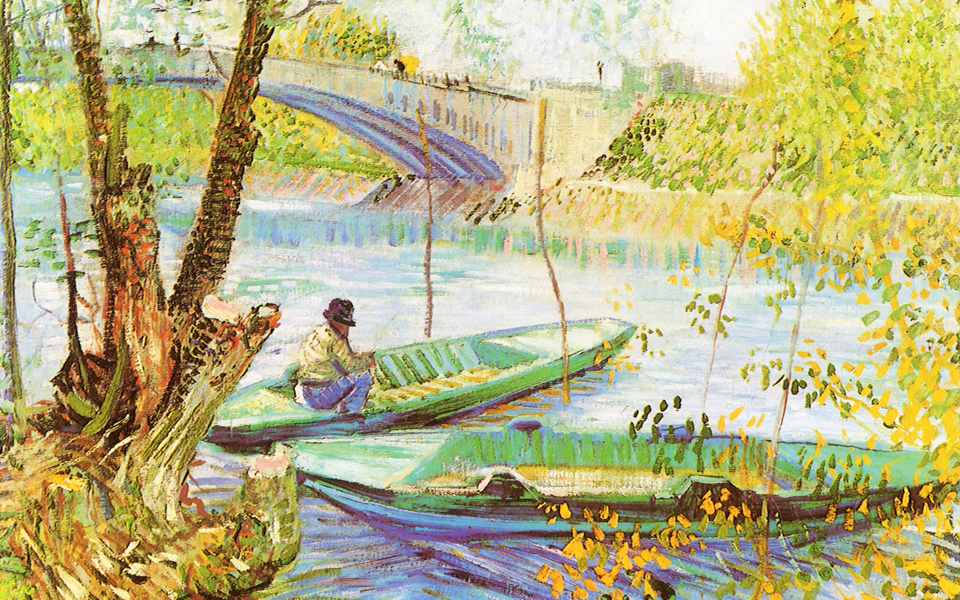 Vincent Van Gogh Peche Au Printemps Fishing In The Spring Wallpaper HD