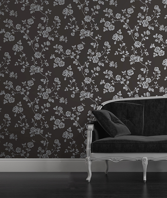 Glitter Roses By Albany Black Wallpaper Direct