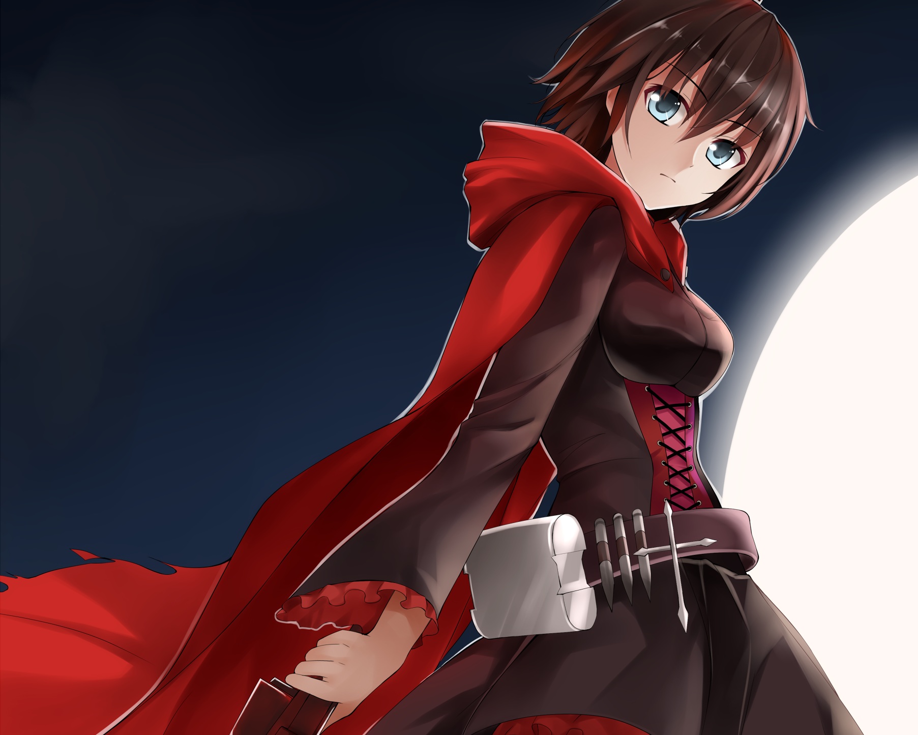 Huiyi Red Hair Ruby Rose Rwby Scarf Scythe Short Weapon Wallpaper