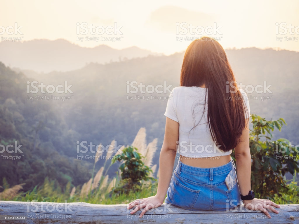 Back View of Cute Girls Seated on Green Stock Photo - Image of friends,  copy: 39590778