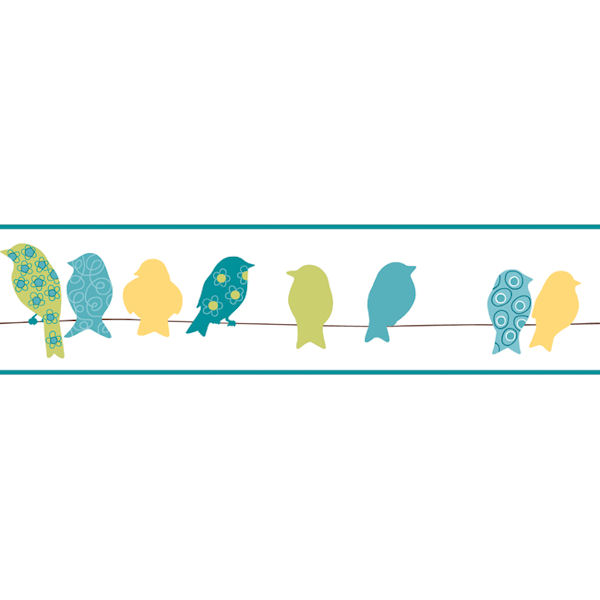 Green Bird On A Wire Border Wall Sticker Outlet