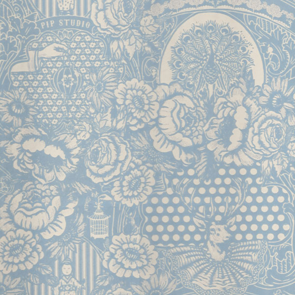 313060 Light Blue Flock Floral Toile   Eijffinger Wallpaper
