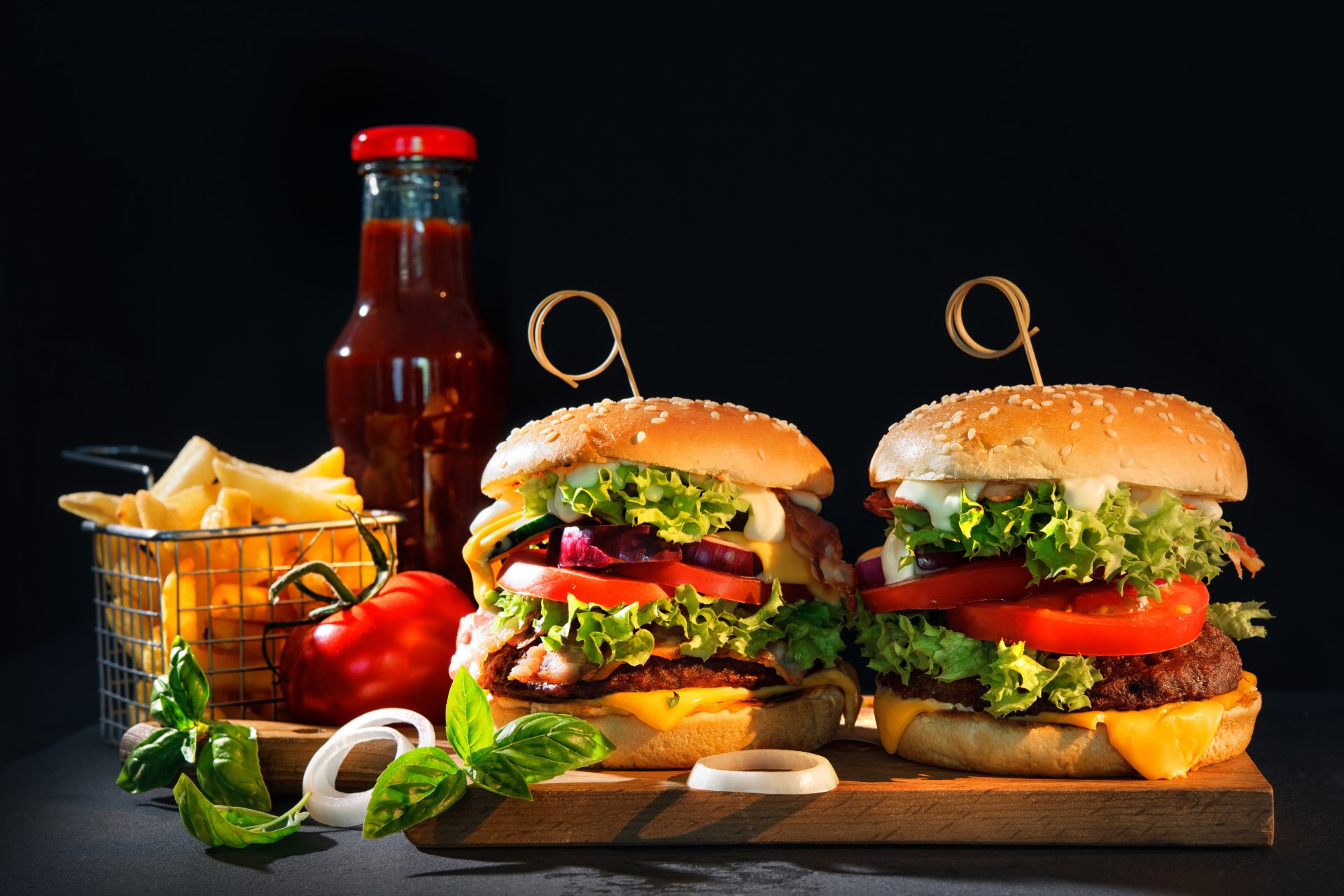Delicious Burgers And Fries Wallpaper