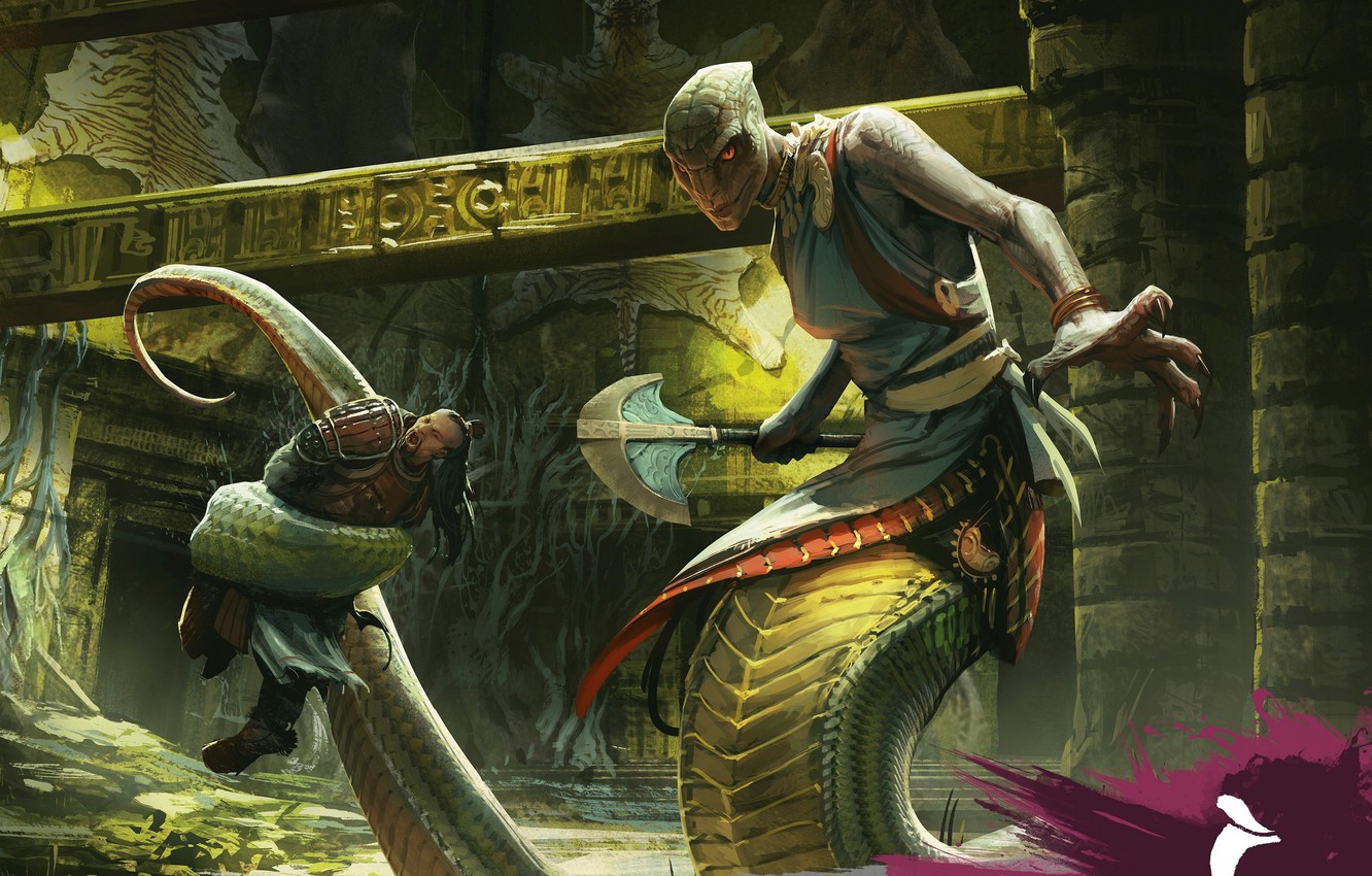 Wallpaper Axe Snake Armor Man Fight Yuan Ti Image For
