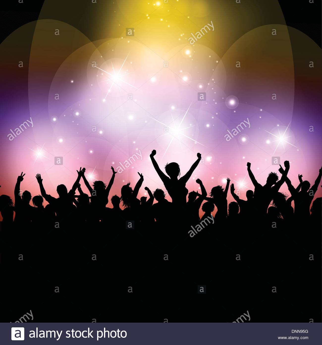Silhouette Of An Excited Audience On A Colourful Background Stock