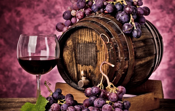 Vine Wine Grapes Red Berries Barrel Glass Drink Wallpaper