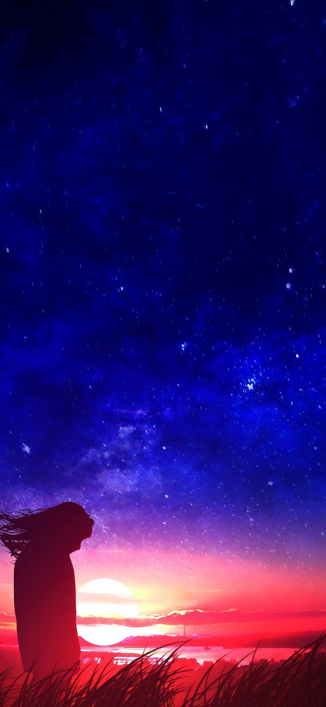 Anime Sunset Night Sky Scenery 4k Wallpaper