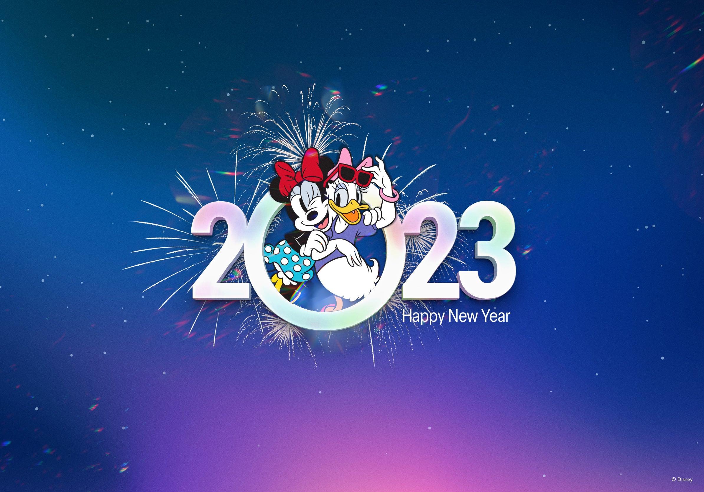 Happy New Year 2023 from Minnie Mouse and Daisy Duck Desktop