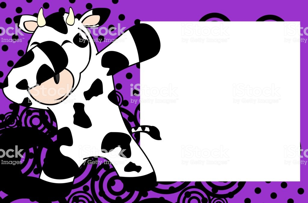Dab Dabbing Pose Cow Kid Cartoon Picture Frame Background Stock