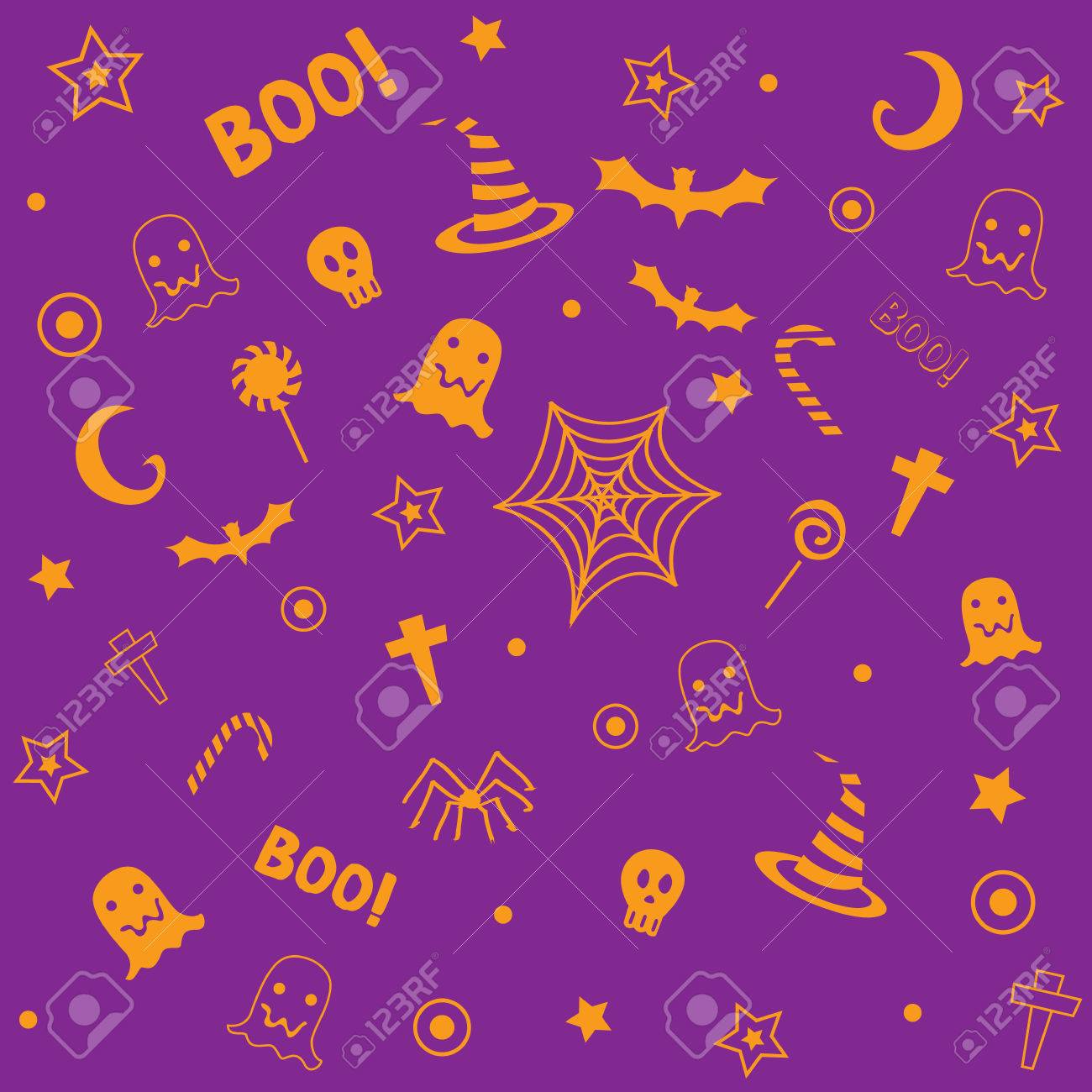 Halloween Symbol Design Decoration Into Seamless Pattern For