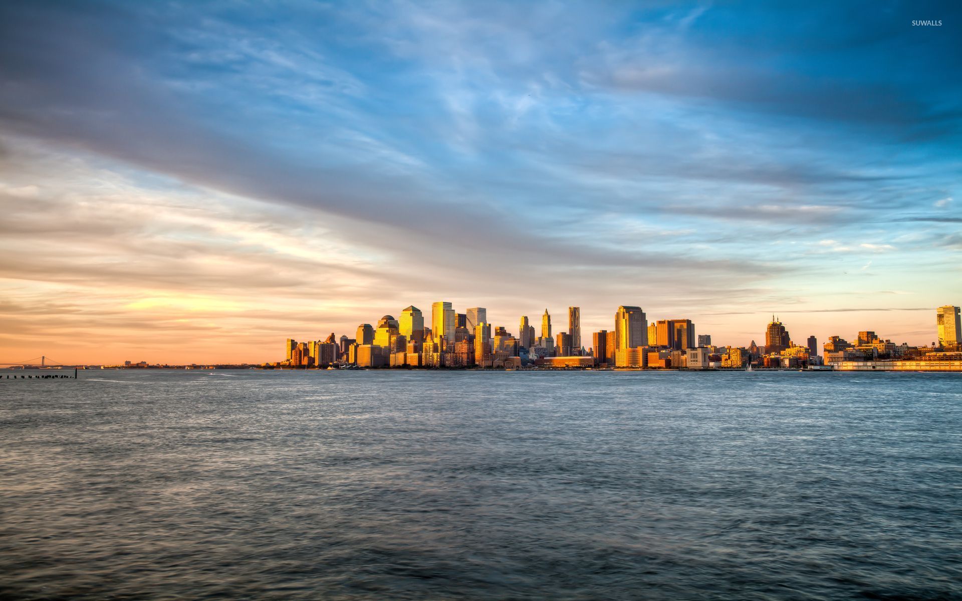 Sunset Light Over The Manhattan Skyscrapers Wallpaper World