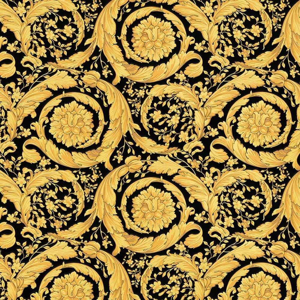 Gold Black Barocco Flowers Mimas Wallpaper Roll Versace