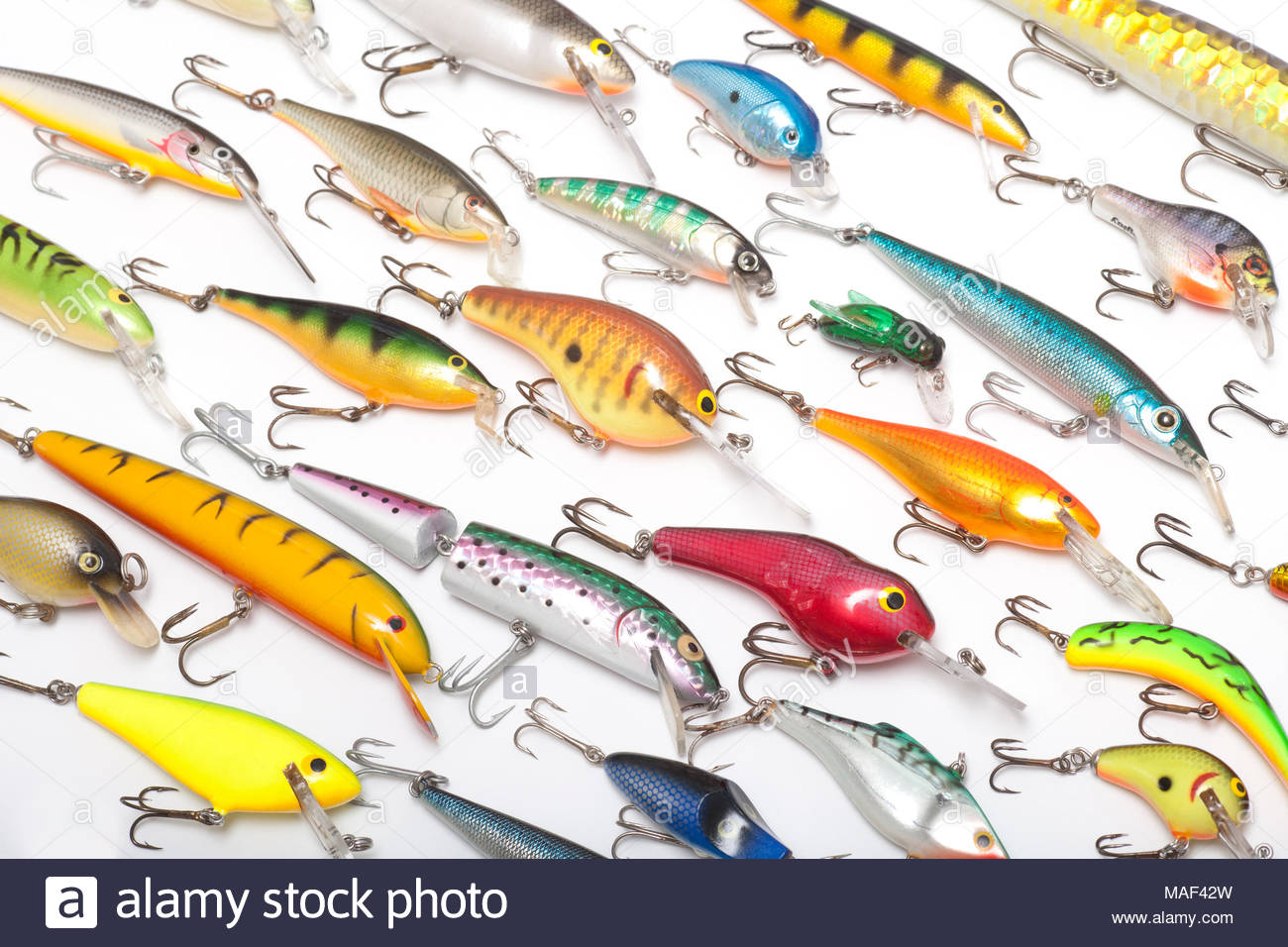A Collection Of Modern Fishing Lures Also Known As Plugs For