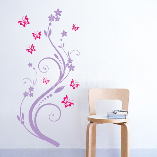 Home Flower Vine And Butterflies Wall Decals