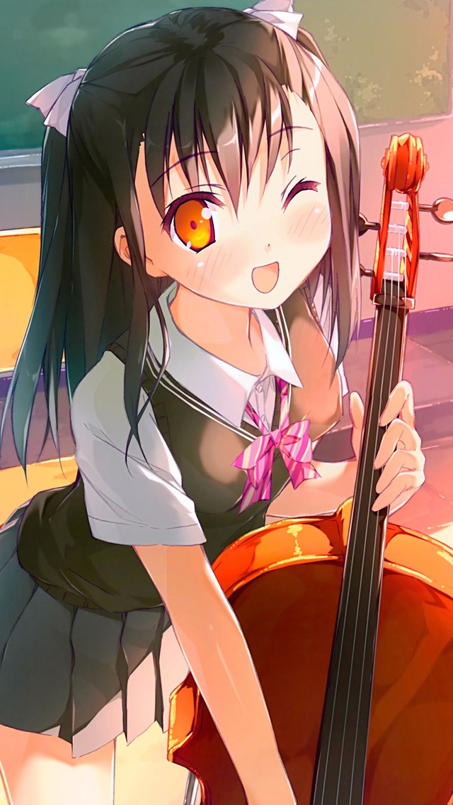 Cute Anime Girl With Violin Wallpaper iPhone