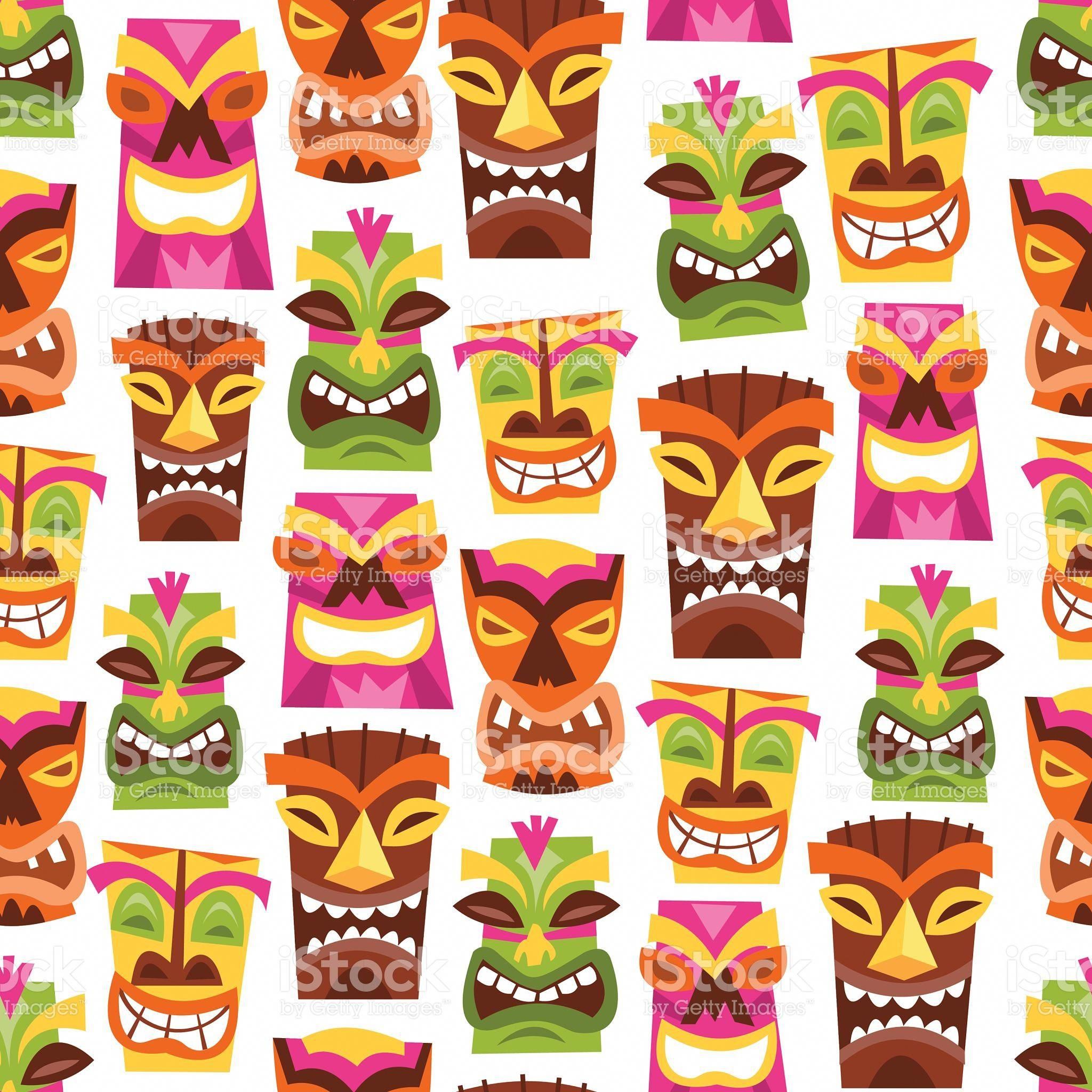 Retro Hawaiian Luau Party Tiki Seamless Pattern Background Royalty