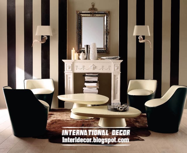 Black and white striped wallpaper in the interior