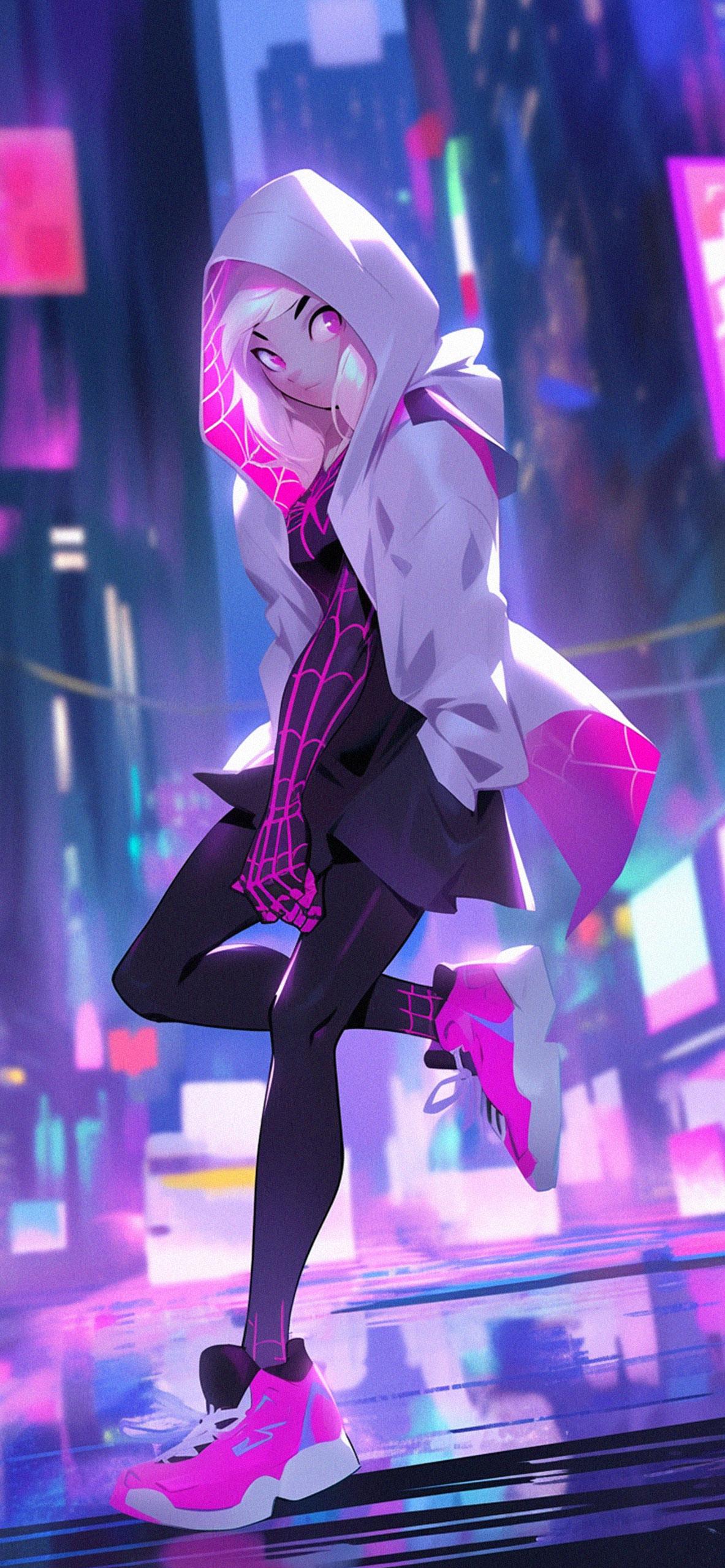 Spider Gwen Neon Marvel Wallpaper Purple HD