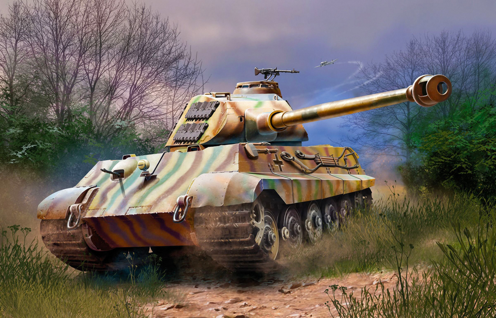 Wallpaper Tiger Ii Ausf B Type Tank Ww2 War Painting