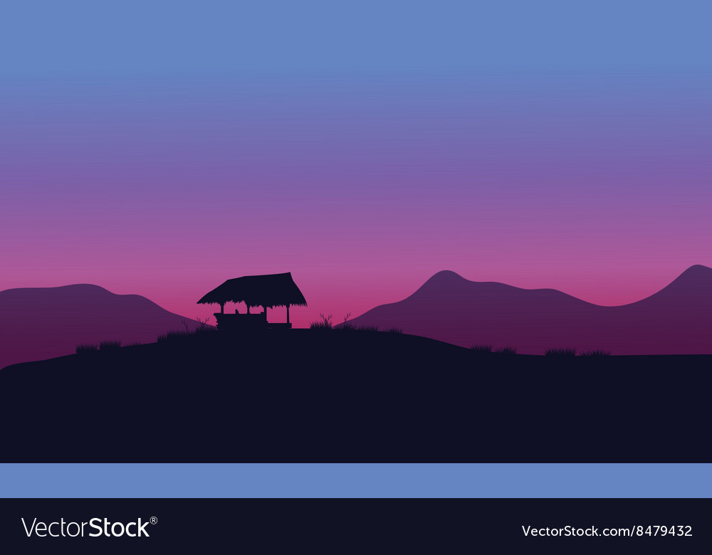 Silhouette hut with purple backgrounds Royalty Free Vector