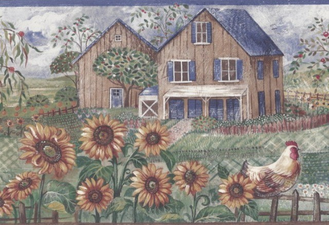 Frontyard Sunflower Roosters Wallpaper Border Traditional