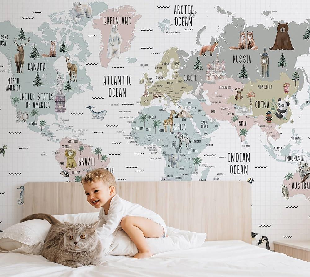 Amazon Marewallart World Map Wallpaper Kids Wall Mural