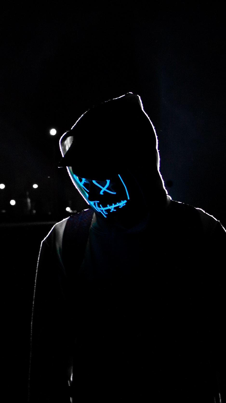 Wallpaper Man Hood Mask Neon Glow iPhone