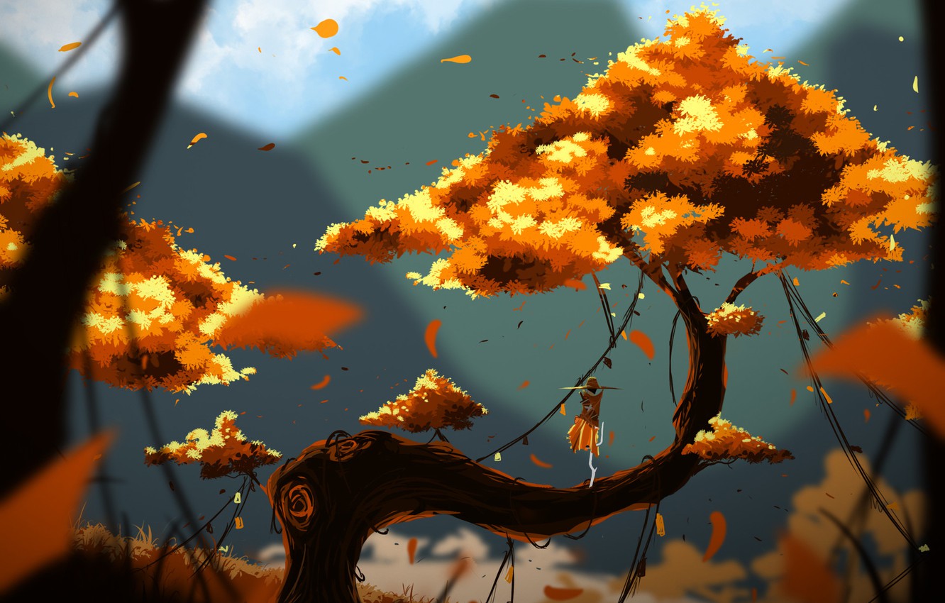 Wallpaper Tree Figure Autumn Fantasy Landscape Art Fiction