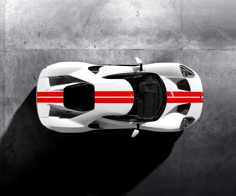 Ford Gt Supercar Frozen White Race Red Stripe Overhead HD