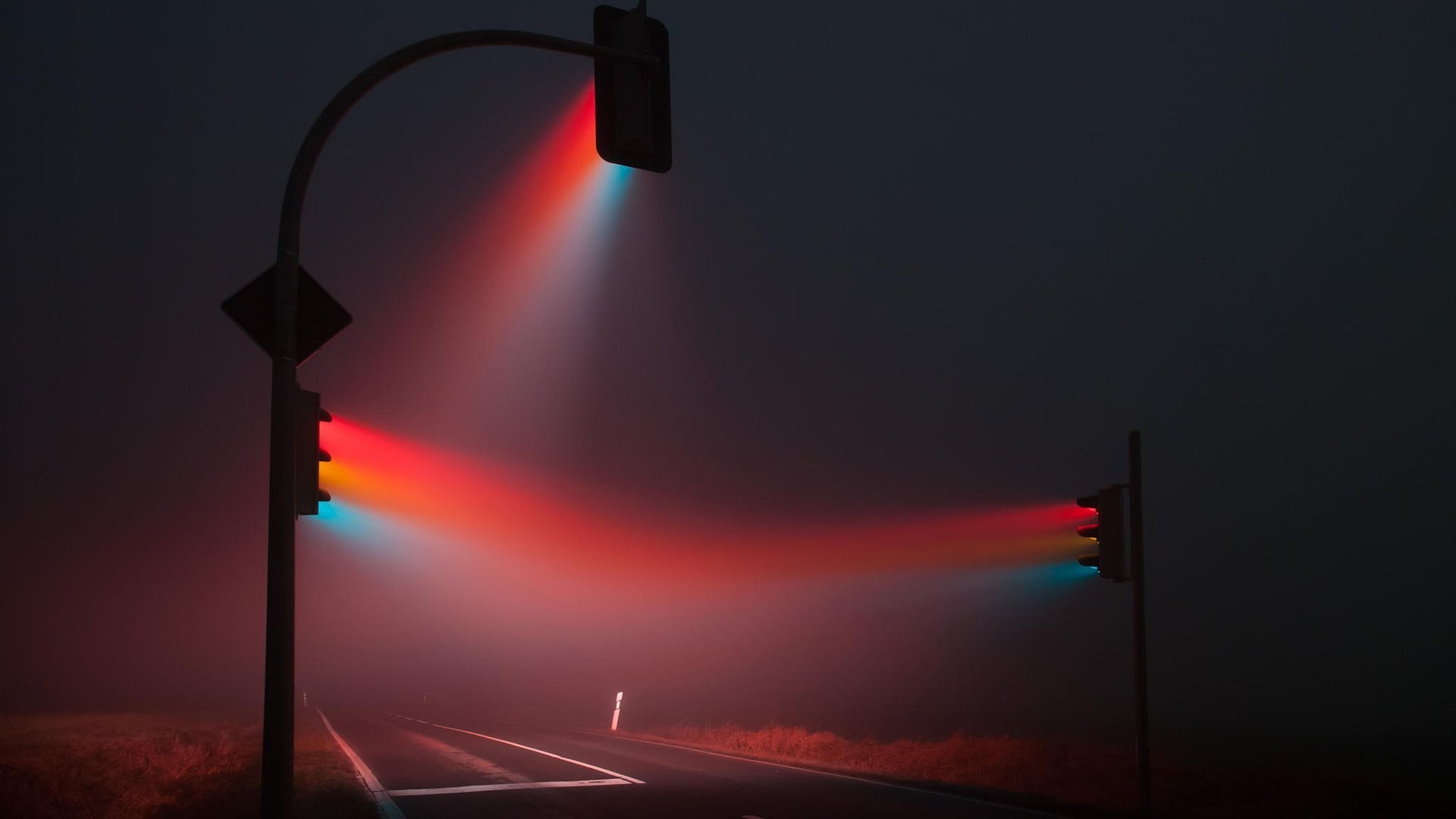 Two Black Post Lamps Stoplight Lights Traffic