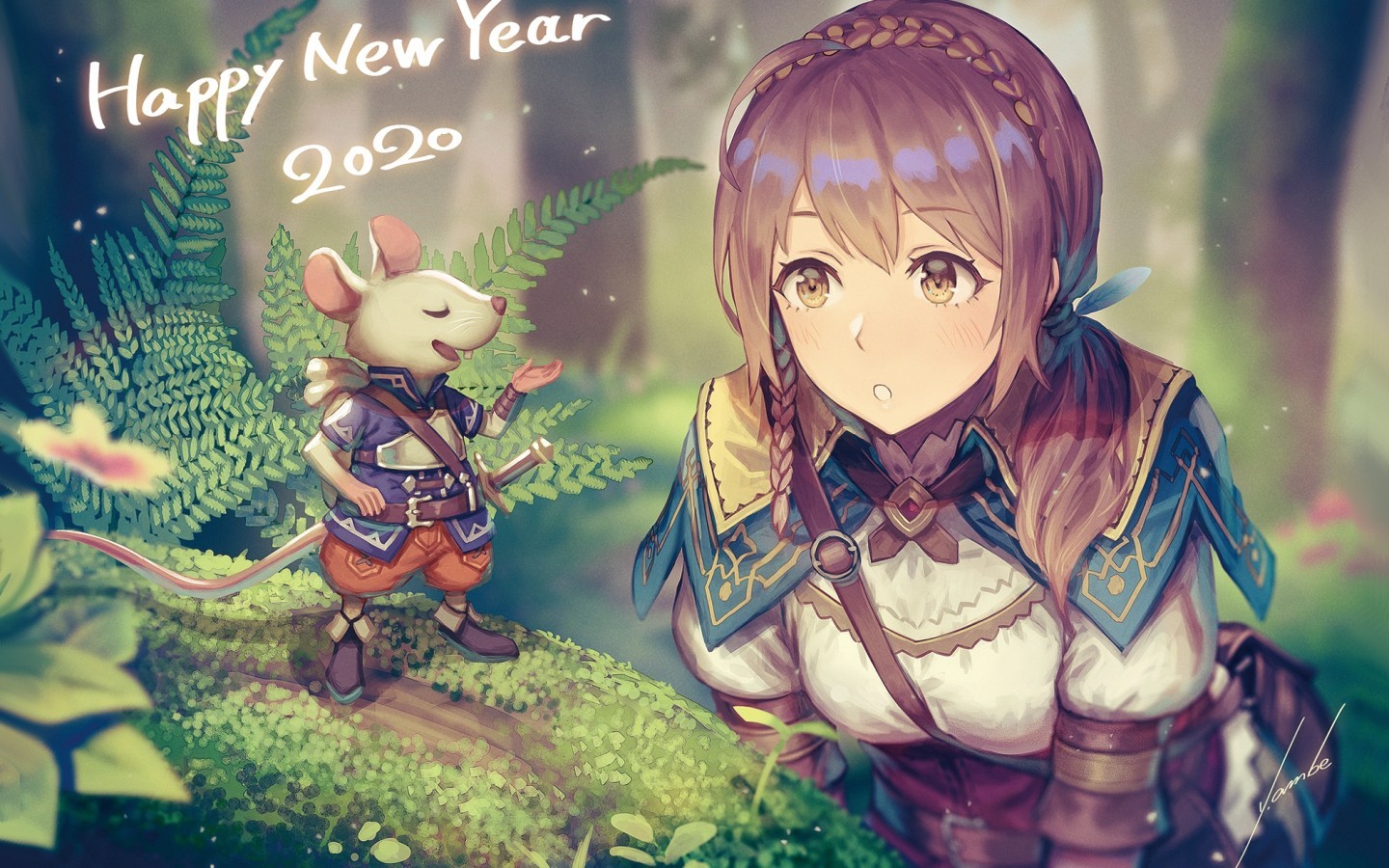 Download 1440x900 Anime Girl Adventurer Forest Light Armor