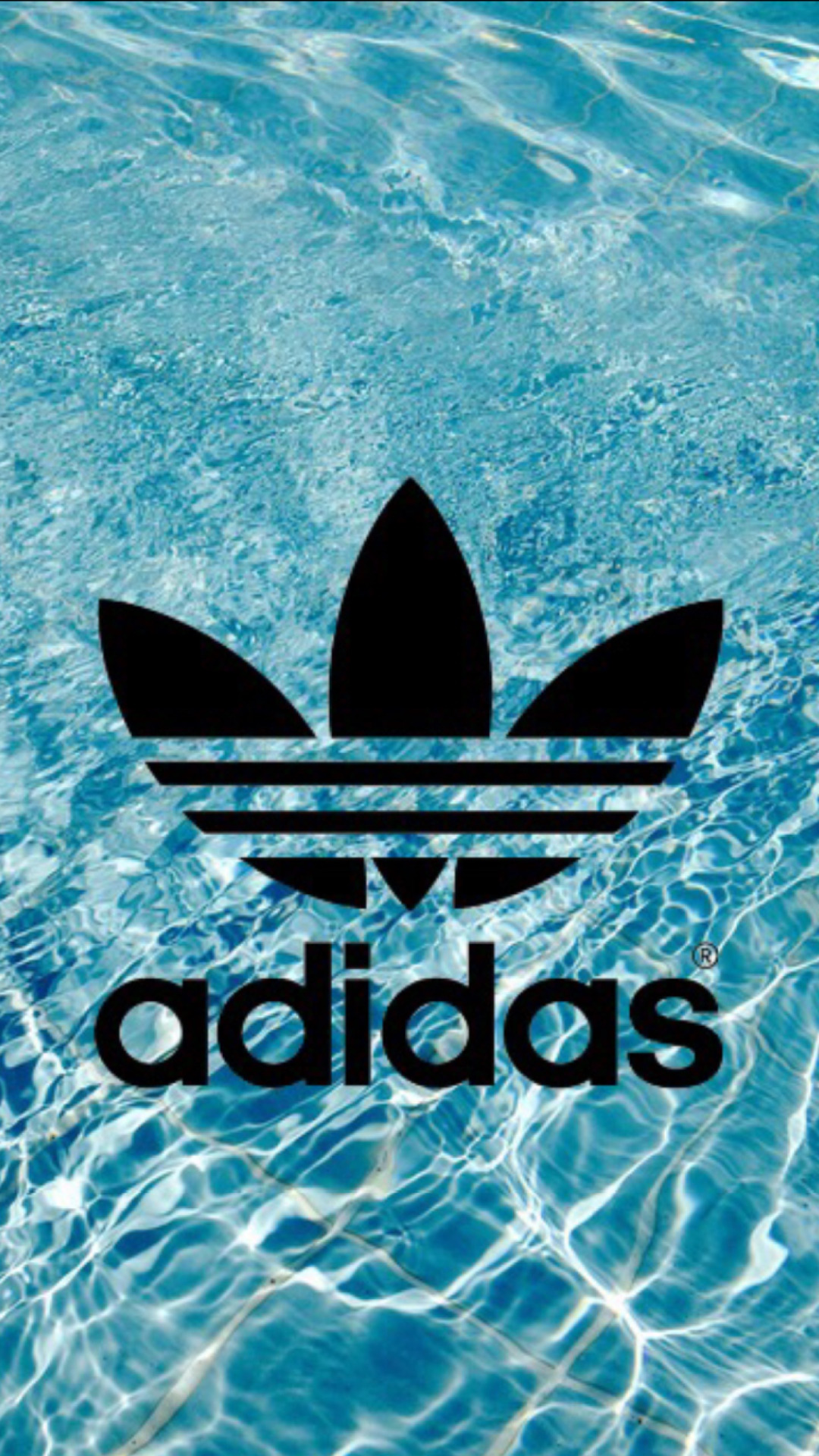 Adidas logo overlaid on a rippling blue water background, creating a refreshing and summery aesthetic