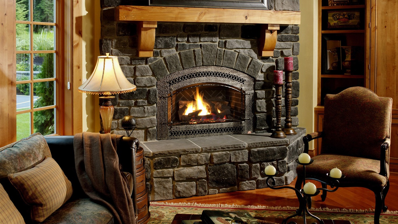 Western Style Family Fireplace Wallpaper