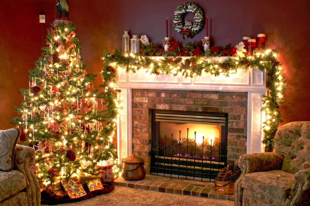 Christmas Tree And Fireplace Wallpaper Pictures Pics Photos