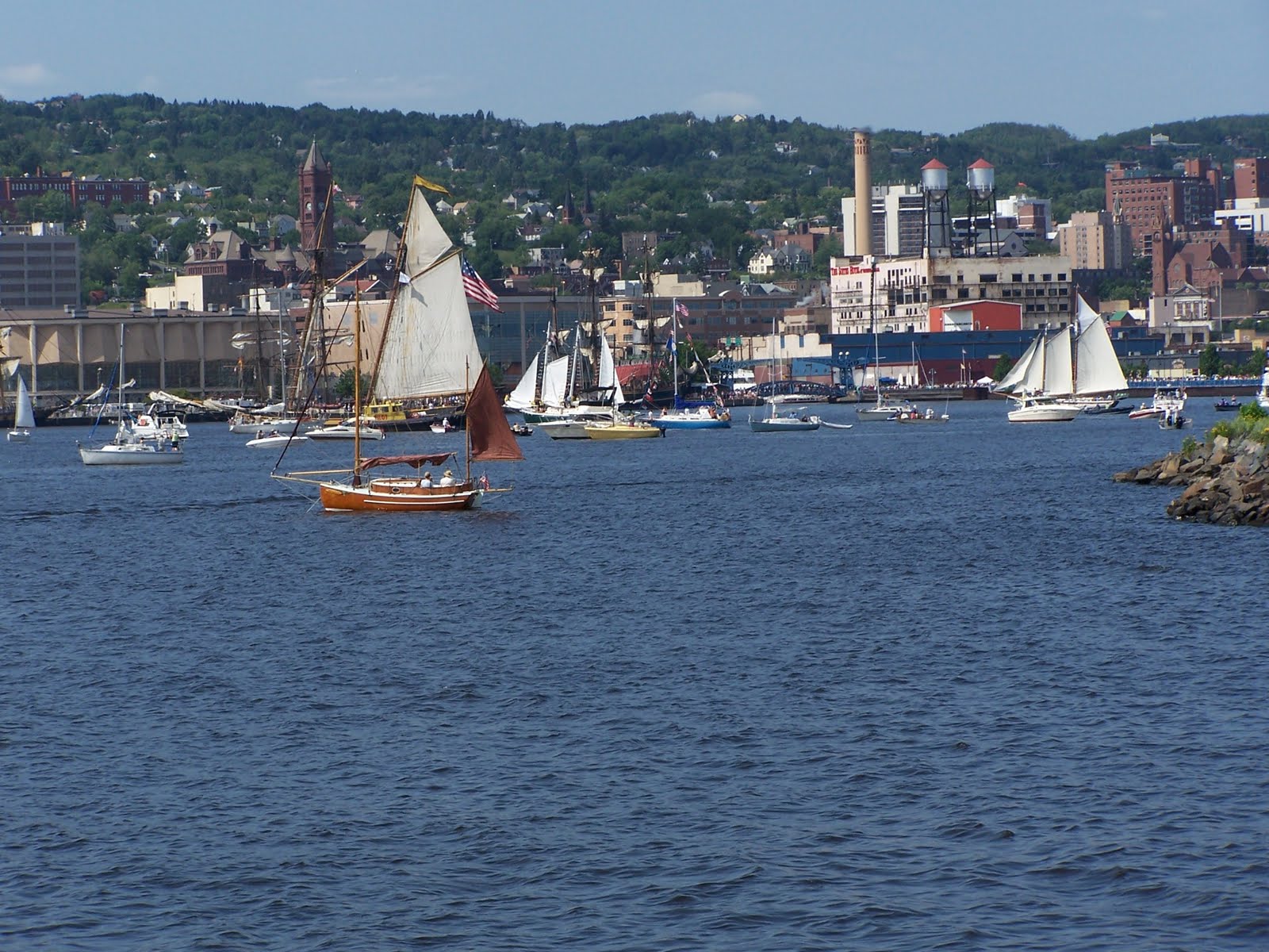  of the harbor and the fleet of boats with Duluth in the background