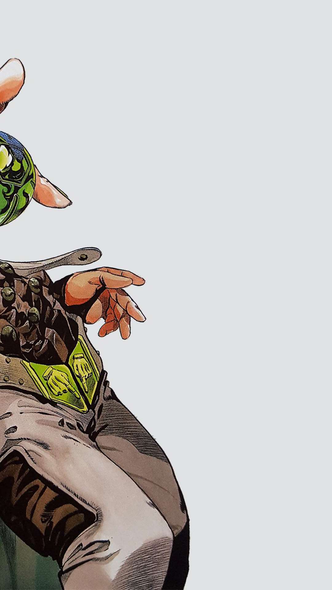 Close-up of Gyro Zeppeli's hands holding a Steel Ball, from JoJo's Bizarre Adventure: Steel Ball Run, suitable for phone wallpaper