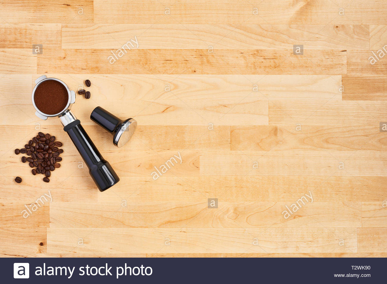 Free download Portafilter with ground coffee coffee beans and tamper on