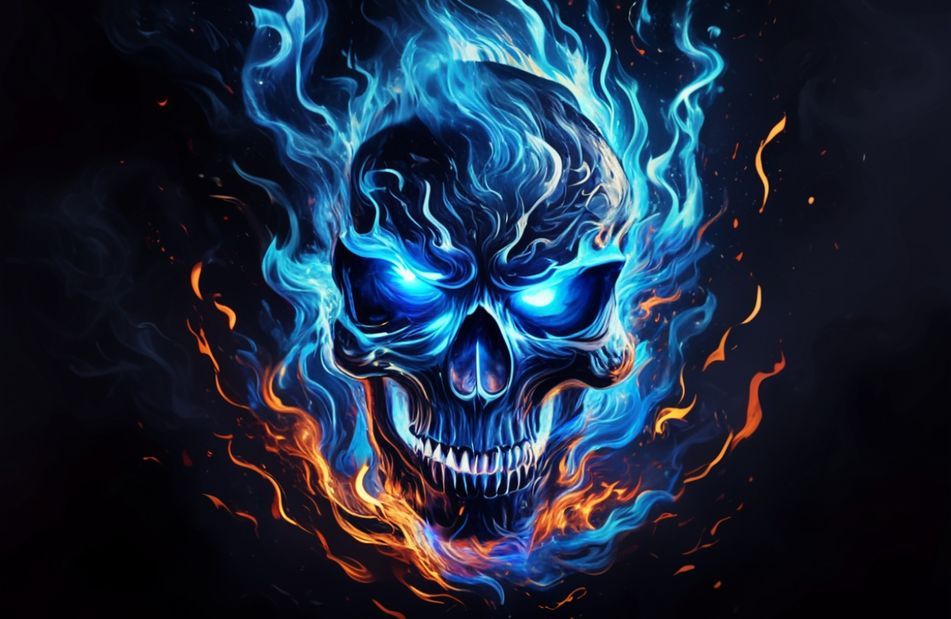 Blue Fire Skull Wallpaper