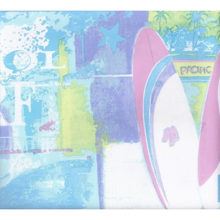 Blue Green Pink Cool Surf Wallpaper Border